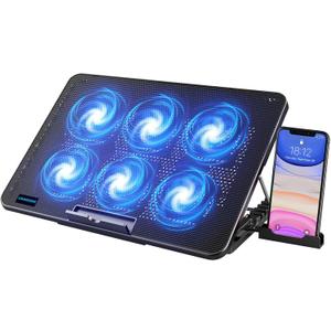 LIANGSTAR Laptop Cooling Pad, Laptop Cooler with 6 Quiet Fans for 12-17 Inch Notebook Gaming Fan Stable Stand, 7 Height & Wind Speed Adjustable, 2 USB Port & Phone Holder (Black)
