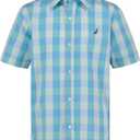 Nautica Boys Short Sleeve Woven Button-Down Shirt. Light Weight & Breathable (18-20, Spring Check Azure)