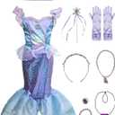 XXLOG Girls Mermaid Princess Costume Deluxe Set - Sparkly Scaled Dress with Accessories for Christmas Party