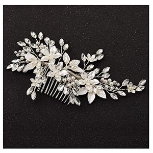 SWEETV Handmade Wedding Hair Comb,Pearl Flower Bridal Hair Clip Hair Accessories for Women Wedding, Gold