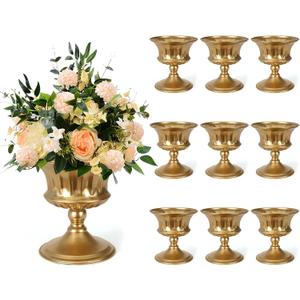 Gold Vases for Wedding Centerpieces, Set of 10 Metal Vase Small Table Centerpiece Flower Stands Wedding Arrangement for Wedding Reception Home Floral Decor Anniversary