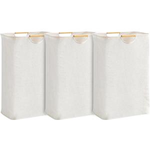 3-Pack 65L Collapsible Laundry Basket with Wooden Handles, Ideal for Tidying Clothes, Blankets and Toys,Laundry Hamper Perfect for Bedroom, Bathroom, and Living Room Organization (Solid Color Set)