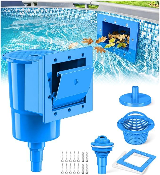 BluSwim Standard Pool Wall Skimmer for Above Ground Pools, Heavy Duty ABS Through Wall Pool Skimmers with Return Jet & Vacuum Plate, Thru-wall Skimmer Kit Compatible with All Width 6 '' Openings
