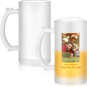 Mifoci 2 Pcs Beer Mugs for Sublimation 16 oz Glass Cups Can Add Photo Text or Images on Personalized Beer Glass for Husband Dad Men for Father's Day Oktoberfest Wedding Gift (Frosted)