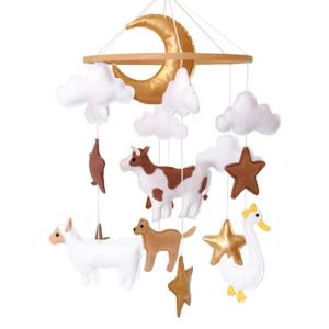 Farm Animals Baby Mobile, Mobile for Crib, Crib Mobile for Boys and Girls, Nursery Mobile for Bassinet, Pack and Play, Cows, Sheep, Golden Retriever, Goose, Moon (multicolored)