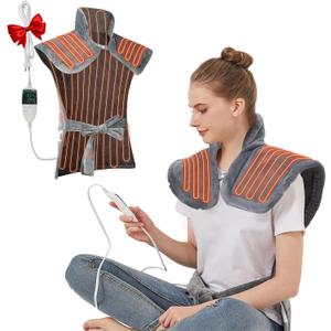 Extra Large Electric Heating Pad for Neck, Back & Shoulder Pain Relief, 25"x37" Full Body Heating Blanket with 5 Heat Levels, 4 Timers, Auto Shut-Off, Ideal Gift for Women & Men (Light Gray)