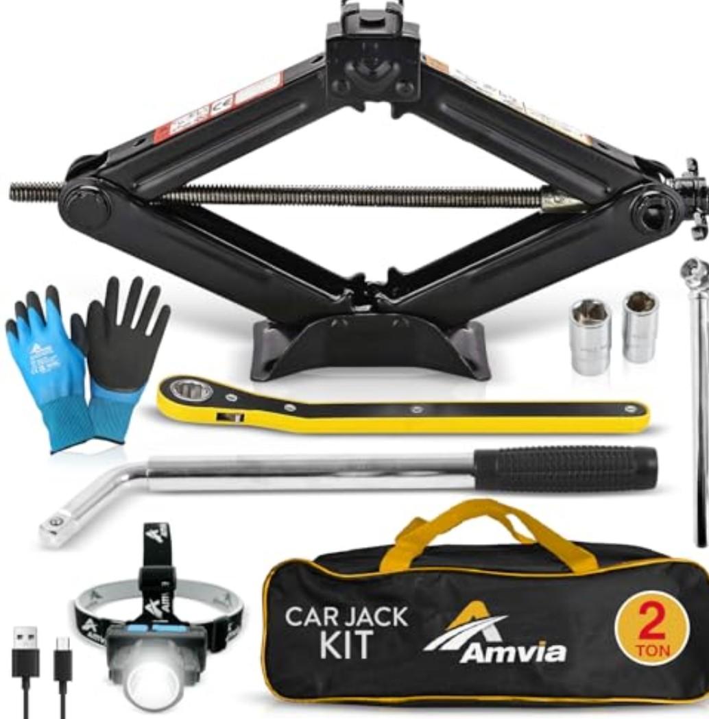 Car Jack Kit | Scissor Jack for Car 2 Ton (4,400 lbs) - Tire Jack Tool Kit | Portable, Ideal for SUV and Auto - Universal Kit with Lug Wrench | Heavy Duty Material