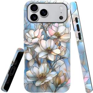 Case for iPhone 17 Pro Max,Magnolia Flower Phone Case Slim Silicone Shockproof Cover for Girls WomenGlossy & Durable