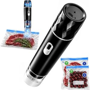 Compact Vacuum Sealer for Food, Powerful Handheld Vacuum Sealer with Visible Liquid Control, 20 Reusable Vacuum Bags, Keeps Food Fresh 12x Longer, Idea for Meal Prep, Fridge Storage (Black)