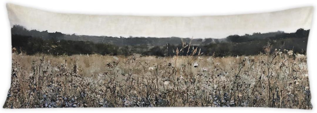 Rustic Vintage Wildflower Field 20x54 Body Pillow Cover, Farmhouse Home Room Decor, French Country Flower Landscape Botanical Decorative Long Body Pillow Cases for Bed Couch