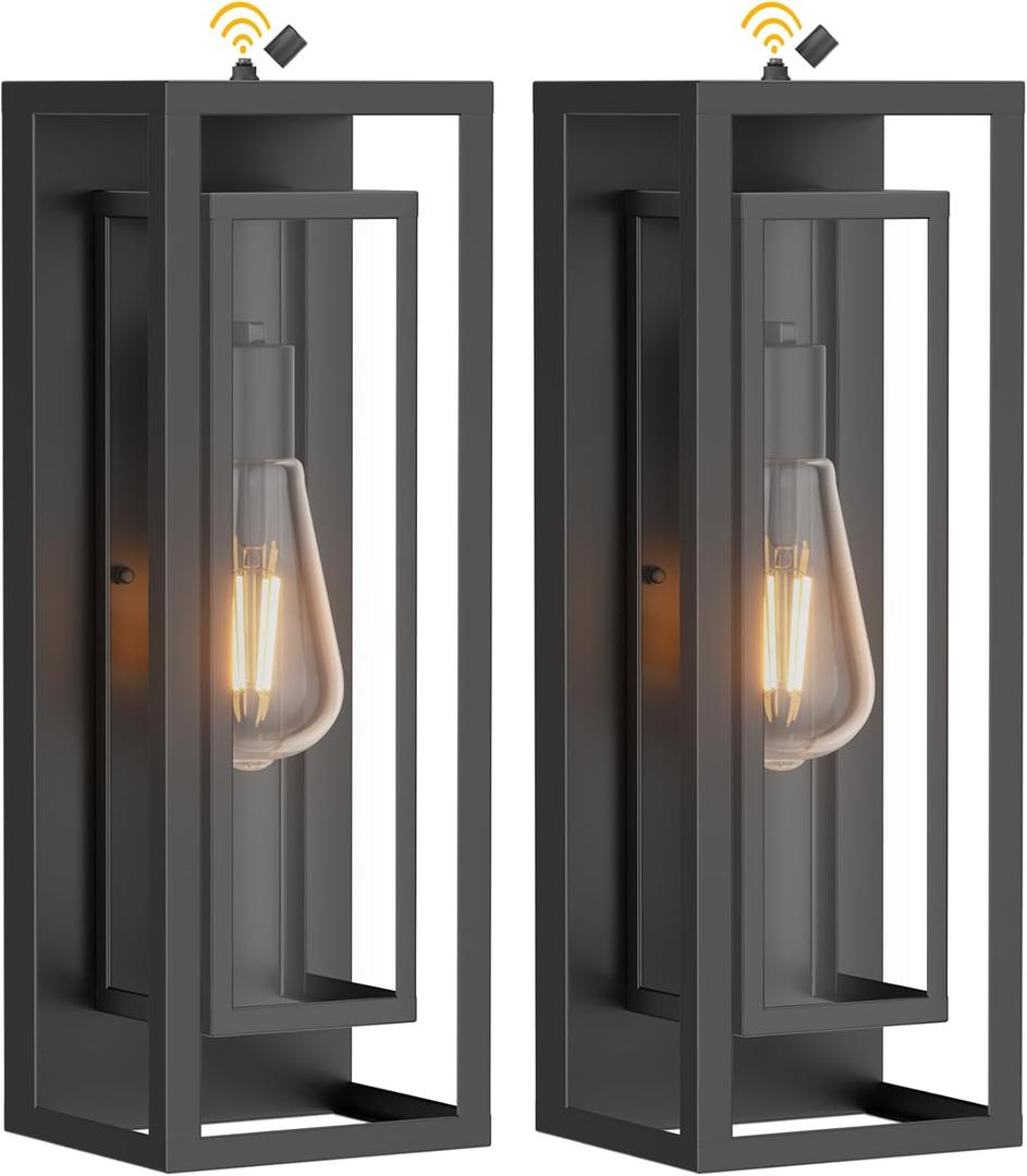 AIBISDO 18In Large Dusk to Dawn Outdoor Wall Light -2 Pack, Waterproof Outdoor Garage Lighting Fixtures with Clear Glass Shade, Auto On/Off Porch Light for Patio, Garage, Front DoorBlack