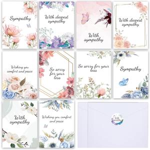 ZOIIWA 150 Pieces Bulk Sympathy Card with Envelopes Flower Sympathy Thank You Cards With Greetings Inside Floral Funeral Thank You Bereavement Condolences Cards