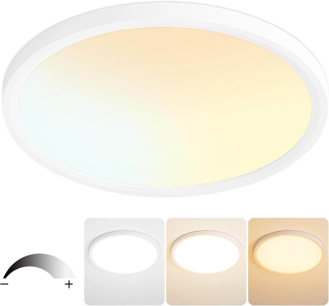 20 Inch Flush Mount Ceiling Light, 40W Dimmable LED Fixture 4000LM, 3000K/4500K/6000K Adjustable, Round Ceiling Lamp for Bedroom, Kitchen, Living Room, Dining Room, Bathroom, White