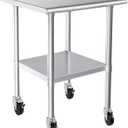 HARDURA Stainless Steel Table 24X30 Inches with Undershelf and Galvanized Legs NSF Heavy Duty Commercial Prep Work Table for Restaurant Kitchen Home and Hotel