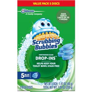 Scrubbing Bubbles Continuous Clean Toilet Drop-Ins, Automatic Blue Toilet Bowl Cleaner, Septic-Safe Tank Tablets Remove Hard Water Minerals & Limescale, Stain & Smell Protection, 5 Count (Pack of 1)