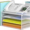 DocNest 4 Tier Paper Letter Tray File Organizer, Mesh Desk File with Handle, Workspace Desk Organizers with Pen Holder, Office Organization Storage Accessories , White (15.4" x 9.1" x 10.3")