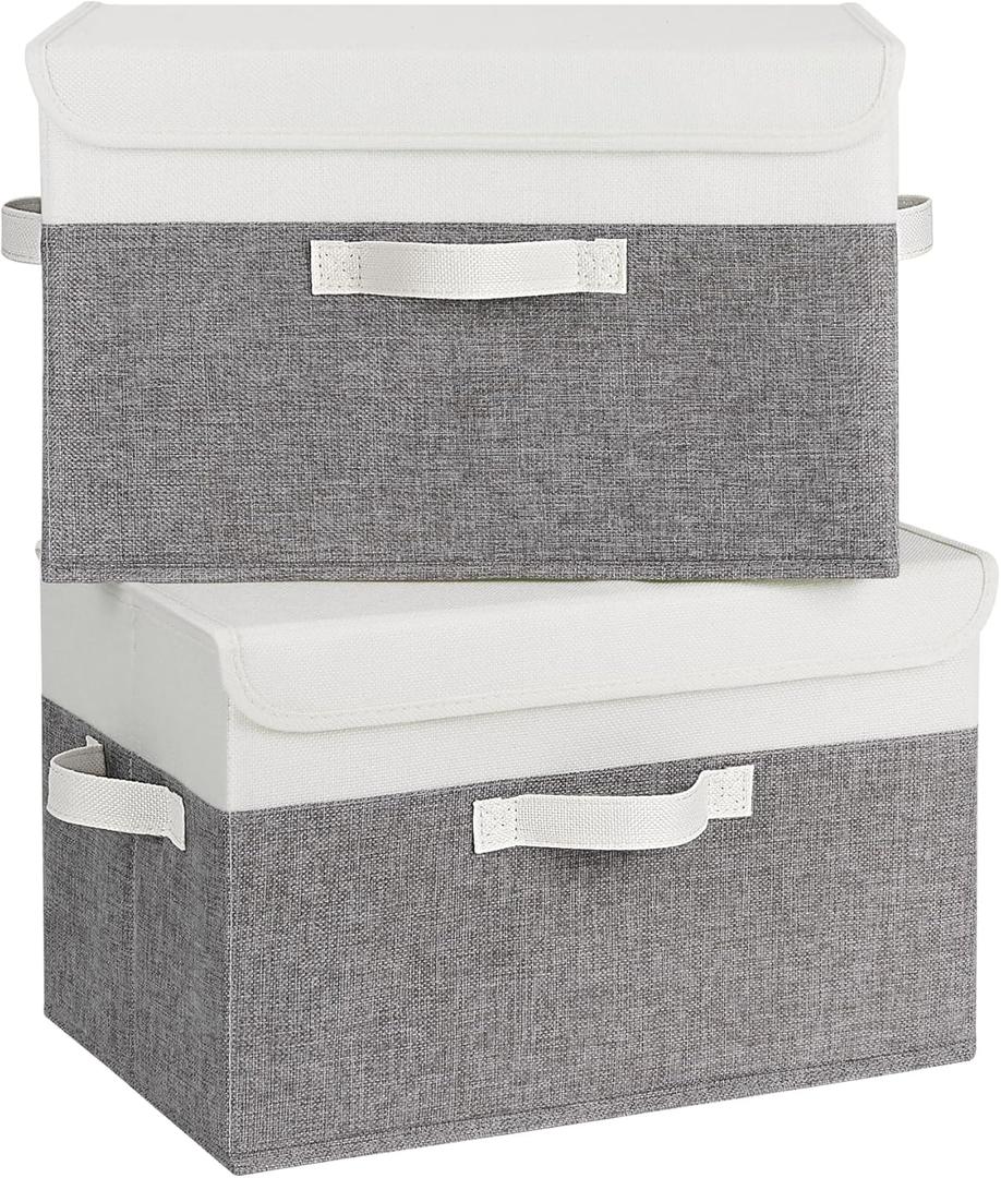 GRANNY SAYS Fabric Storage Boxes, Memory Keepsake Box, Large Storage Bins with Lids, Closet Organizers, Toy Box, Storage Baskets for Shelves, White/Gray, 2-Pack
