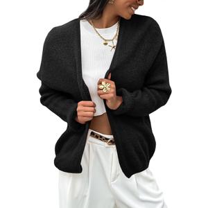Saodimallsu Womens Fall Open Front Cardigan Sweaters Long Sleeve Soft Slouchy Cozy Knit Casual Loose Sweater Coats (Small, Black)