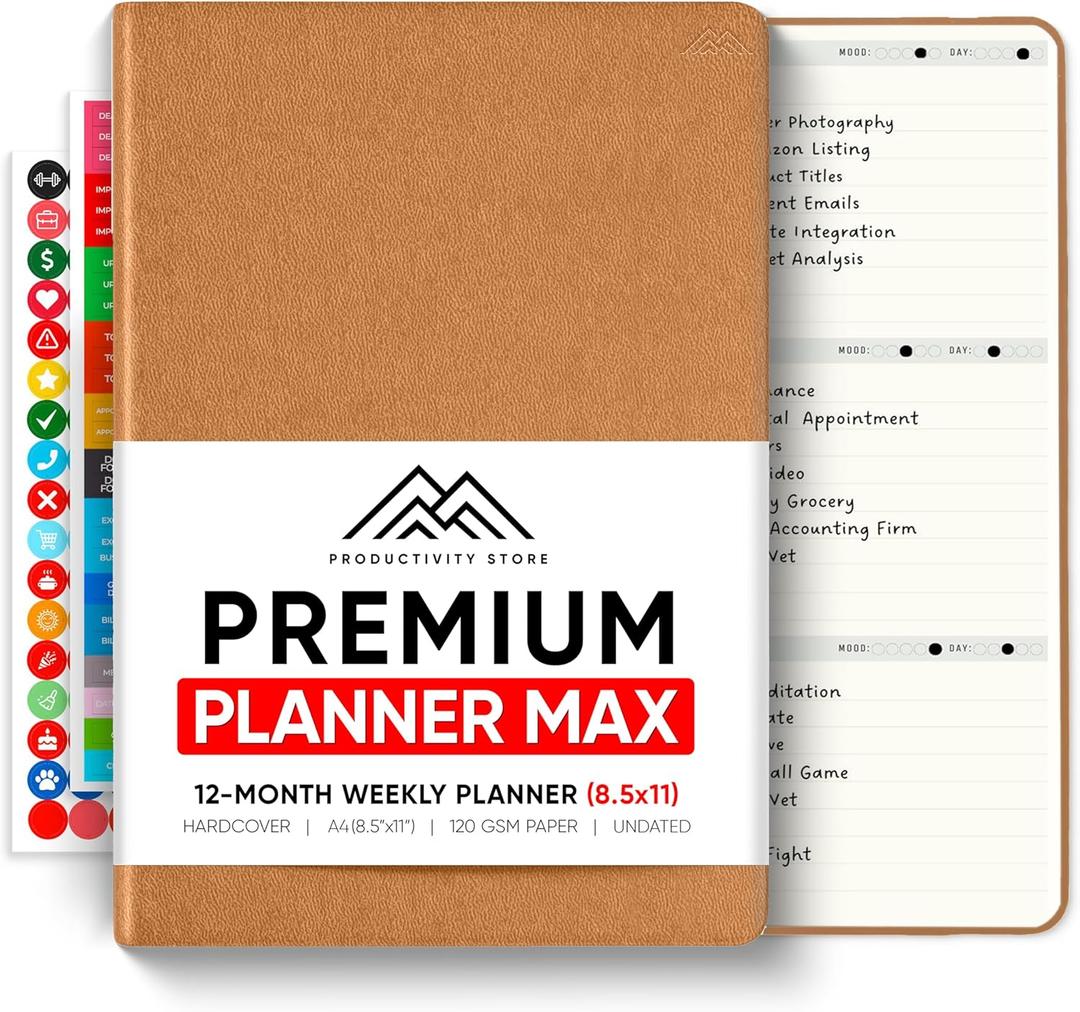 Undated, 2025 Planner, 8.5" x 11" - The #1 Productivity Planner to Achieve Your 2025 Goals - Planner 2025-2026 by PRODUCTIVITY STORE (A4, BROWN)