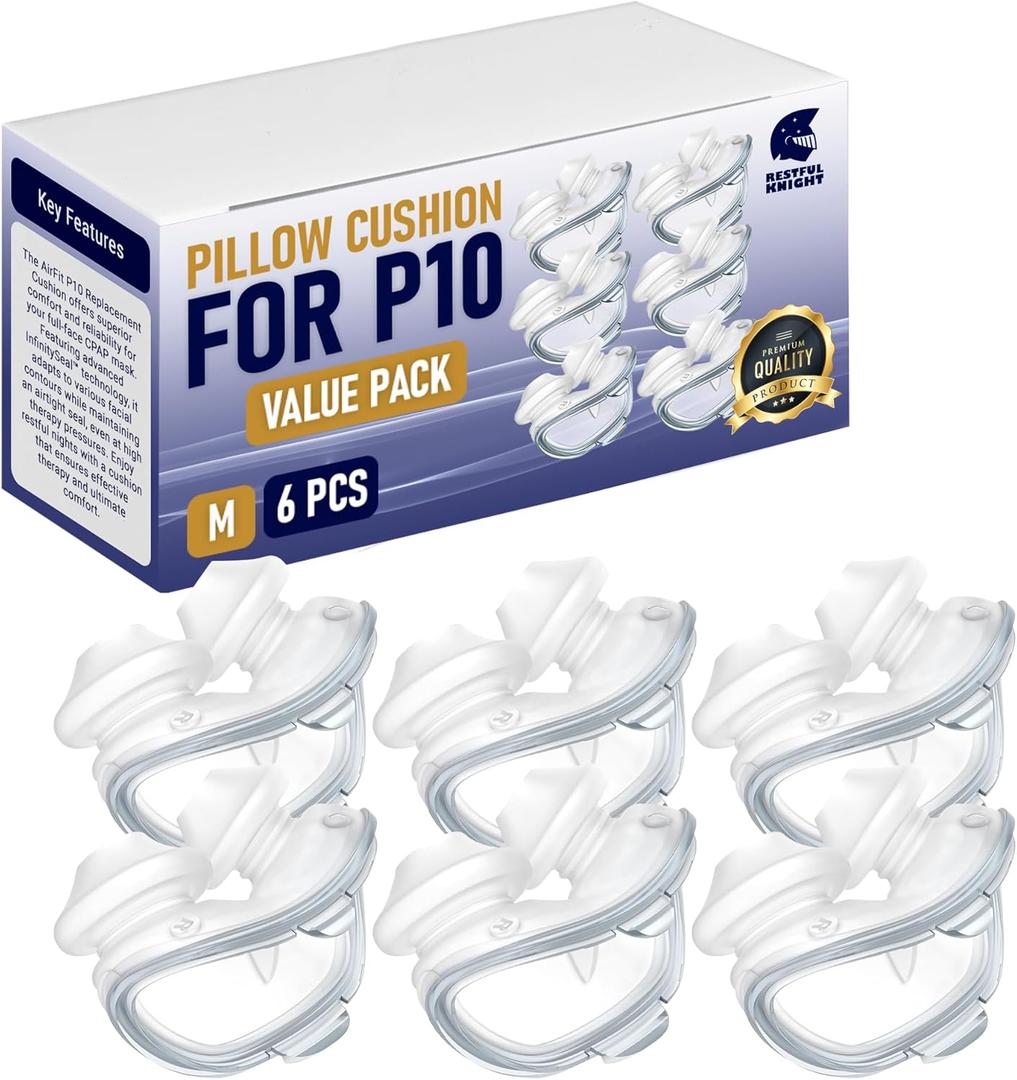 AirFit P10 Nasal Pillow Cushions  Soft Silicone CPAP Mask Nose Pillow Replacement with Tube Frame Assembly for Light Weight Ultra-Comfort, Secure Seal & Uninterrupted Sleep - Medium 6 Pack