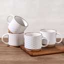 GBhome 15OZ Stackable Coffee Mugs, Ceramic Coffee Mugs with Texture Patterns for Man,Woman,Dad,Mom, Modern Coffee Mugs Set of 4 for Latte/Cappuccino/Cocoa. Dishwasher&Microwave Safe, Off White | for Man, Woman, Dad, Mom