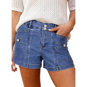Astylish Women's High Waisted Shorts Jean Stretchy Casual Fashion Trendy Double Button Fly Denim Shorts (8, Dark Blue)
