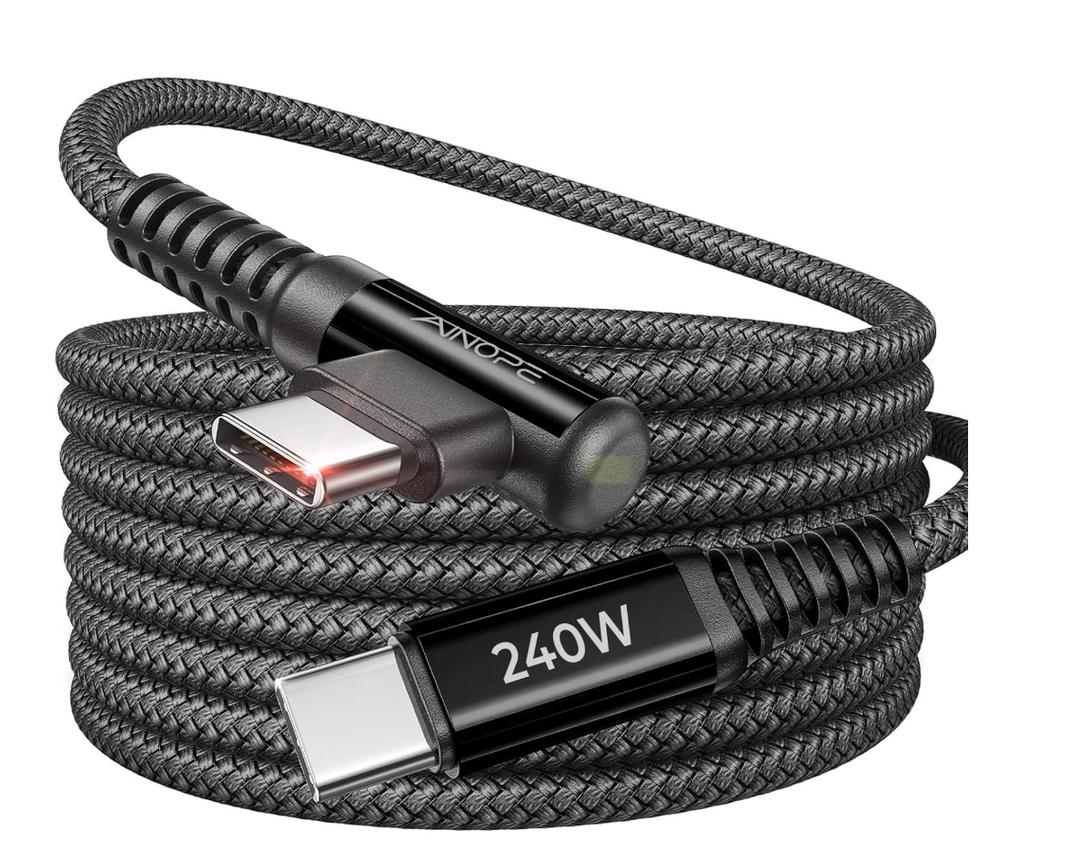 AINOPE 240W USB C to USB C Cable [10FT] Right Angle C to C Cable Fast Charging,Sideways Phone Charger USBC to USBC Fits iPhone 17 16 15 Pro Max Plus,MacBook Air/Pro,iPad Pro,Samsung S25,Pixel,iPad