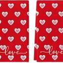 Artoid Mode Red Candy Floss Love Heart Valentine's Kitchen Towels Dish Towels, 18x26 Inch Anniversary Wedding Decoration Cleaning Set of 2