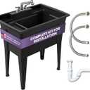 Freestanding Utility Sink with Two Handle Chrome Faucet - 32" Plastic Utility Sink for Garage, Laundry, Indoor and Oudoor Use - Laundry Tub Kit by Noah William Home - Black (25.6 gal)
