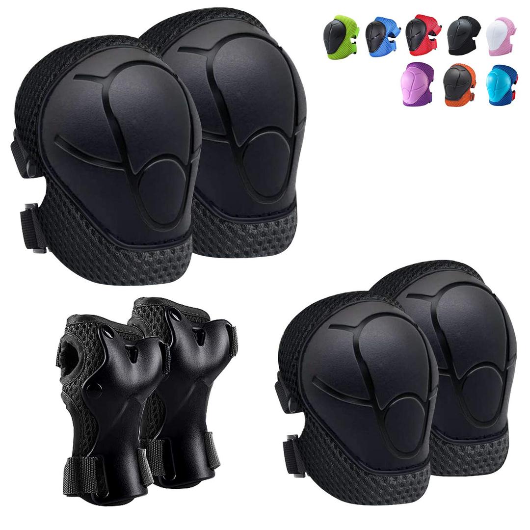Knee Pads for Kids Knee Pads and Elbow Pads Toddler Protective Gear Set Kids Elbow Pads and Knee Pads for Girls Boys with Wrist Guards 3 in 1 for Skating Cycling Bike Rollerblading Scooter (Small, Black)