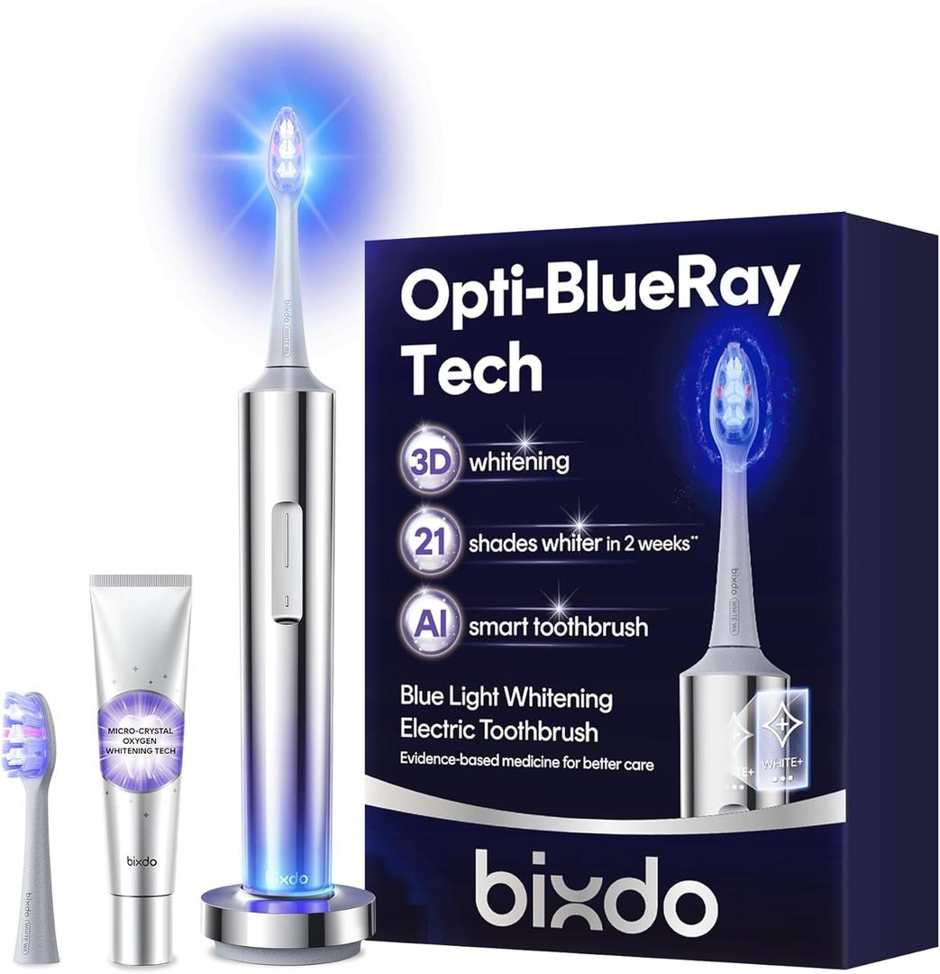 bixdo Whitening Electric Toothbrush for Adults, Professional 460nm Whitening Blue Light Tech, 31,000VPM Sonic & Oscillating Cleaning with Smart AI Sensor, 6Month LongLasting Battery
