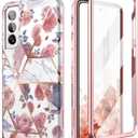SURITCH Marble Case for Samsung Galaxy S21 FE, [Built-in Screen Protector] Full-Body Protection Shockproof Rugged Silicone TPU Bumper Protective Cover for Galaxy S21 FE 5G 6.4 Inch (Rose Marble)
