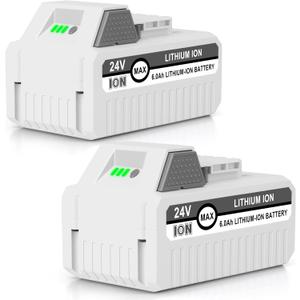 KUNLUN 2Pack 6.0Ah 24V Lithium-Ion Battery for Snow Joe & Sun Joe Power Tools, White, 24VBAT2P