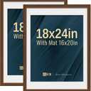 VCK 18x24 Poster Frame 2 Pack - Brown, High-End Wood Picture Frames with Polished Plexiglass, Display 16x20 Photo with Mat or 18x24 without Mat, Art Gallery-Quality, Wall Hanging, Brown