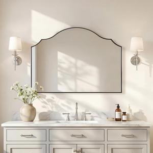 ANDY STAR Scalloped Arched Mirror, 36x26 Inch Brushed Nickel Mantle Mirror with Stainless Steel Metal Frame, Modern Wall Mirrors for Bathroom, Bedroom, Fireplace, Living Room, Entryway