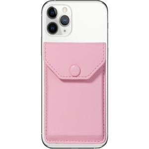 Cell Phone Leather Wallet Credit Card Holder Pocket Wallet Adhesive Phone Wallet & RFID Blocking Sleeve Pink Stick On Card Holder Universally fits Most Cell Phones &Cases (Pink Plus)