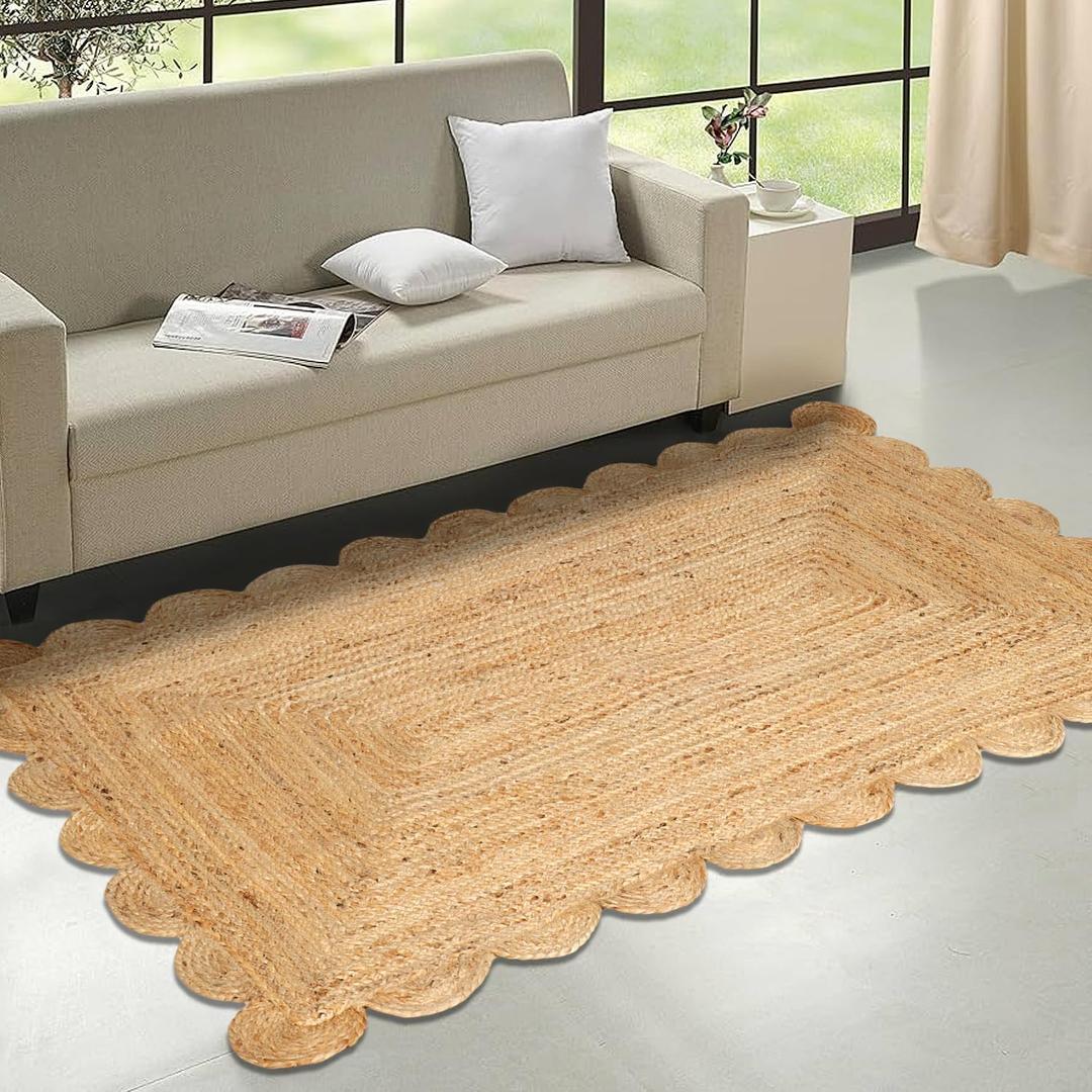 Hand Woven Jute Area Rug - 5' x 8' Feet - Rustic Beige Reversible Rectangular Rugs for Bedroom, Kitchen, Living Room - Vintage Natural Braided Entry Floor Dcor Boho 5 x 8 Area Rug