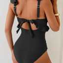 Aidonger Women's One Piece Swimsuit Tummy Control Ruffle Bathing Suit V Neck Ruched Swim Suit Slimming Cutout Swimwear (Black, XL)