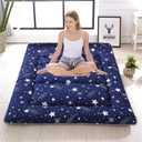 Japanese Floor Mattress,Thicken Japanese Floor Sleeping Pad Foldable,Roll Up Tatami Mat Easy to Store and Portable,Futon Mattress Suitable for Camping and Guest Room (Blue, Queen (80" X 60"))