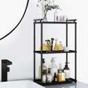 3 Tier Bathroom Organizer Countertop, Stainless Steel Perfume Tray and Vanity Countertop Shelf, Makeup Skin Care Bathroom Organizers and Storage for Dresser, Kitchen (Matte Black)