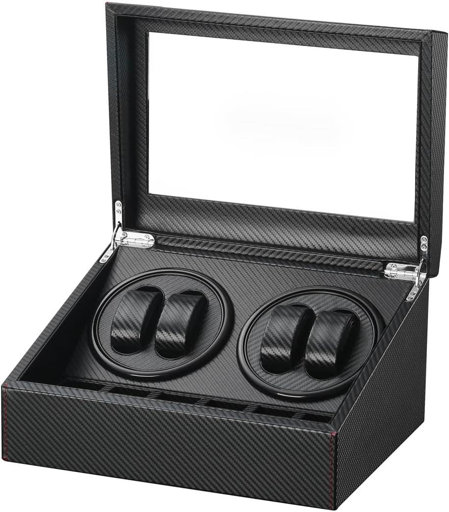 Automatic Watch Winder with 4 Quiet Japanese Motor+ 6 Display Storage Spaces,Luxury Watch Box for Man/Woman's Watches (Carbon fiber leather-WW103T)