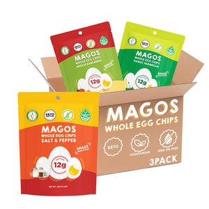 Magos Egg Chips Variety Pack – Healthy Snack, High Protein Low Carb, Light Cracker-Style Crunch, 1.1 oz Bags – Includes Garlic Parmesan, Salt & Pepper, Huevos Rancheros – Keto, Vegetarian & Carnivore Friendly, No Gluten Ingredients (4 Pieces per Flavor), BB 09-16-27