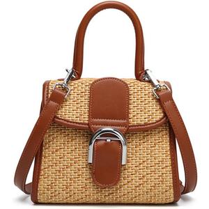 boshiho Retro Straw Woven Handbag Womens Small Cross Body Bag Shoulder Messenger Satchel, Brown
