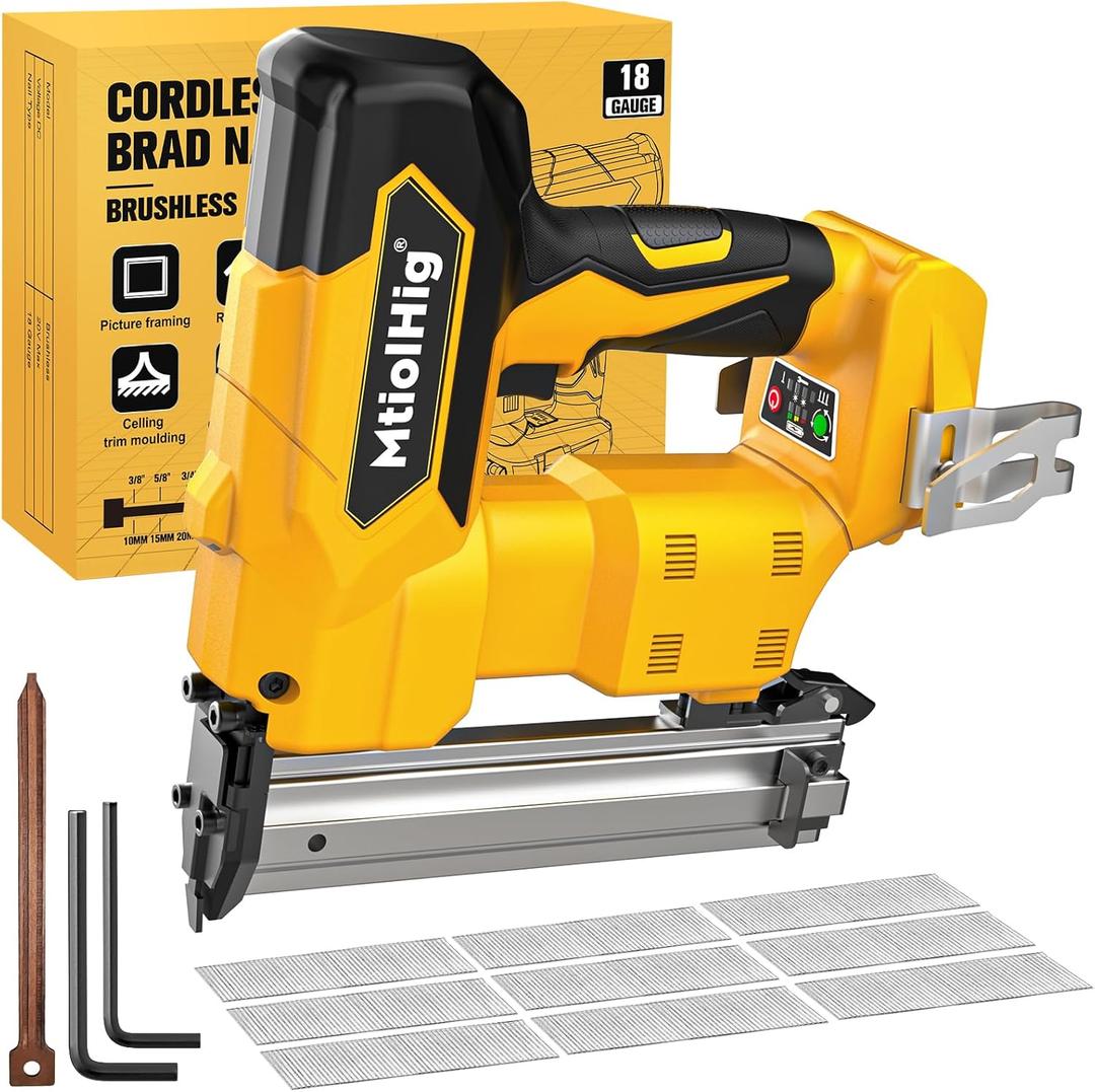 Cordless 18GA Brad Nailer for Dewalt 20V Max, 18 Gauge Nail Gun with 1000 Nials for Wood Carpentry, Brushless, 2 Mode, 5/8 to 1-1/4 Inch, Tool Only