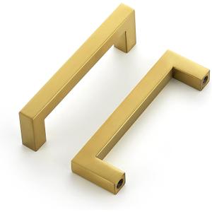 Ravinte 10 Pack 3-3/4 Inch Kitchen Square Cabinet Handles Cabinet Pulls Brushed Brass Drawer Pulls Kitchen Cabinet Hardware Kitchen Handles for Cabinets Cupboard Handles Drawer Handles