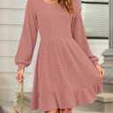 AUSELILY Womens Fall Dress 2025 Square Neck Long Sleeve Dresses Casual A Line Knit Sweater Dress with Pockets (Pink, L)