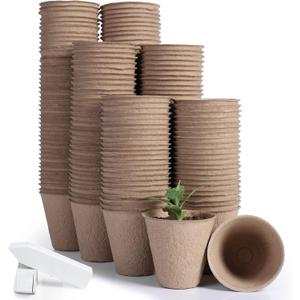 JERIA 200-Pack 3.15 Inch Peat Pots for Seedling with 200 Pcs Plant Labels,Outdoor Garden Germination Nursery Pots,Biodegradable Seed Starter Pots Kits