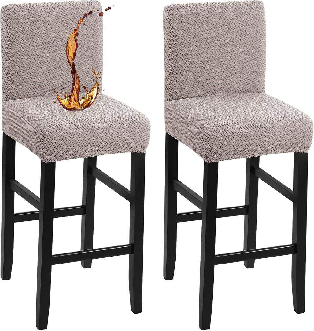 Waterproof Bar Stool Covers, Stretch Pub Stool Chair Cover Removable Washable Counter Stool Covers Bar Stool Slipcovers for Kitchen, Pub, Dining Room (2 Pack, T-Khaki)