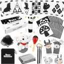 Dreamon 12PCS High Contrast Black and White Baby Sensory Toys, Newborn Tummy Time Toys with Rattle, Soft Book & Flash Cards, Montessori Infant Toys for 0-12 Months Boys Girls Shower Gifts