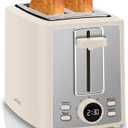 SEEDEEM Toaster 2 Slice, Bread Toaster with LCD Display, 7 Shade Settings, 1.'' Extra Wide Slots Toaster with Cancel, Bagel, Defrost, Reheat Functions, Removable Crumb Tray, 900W, Cream White (10.2*6.8*5.9 inch)